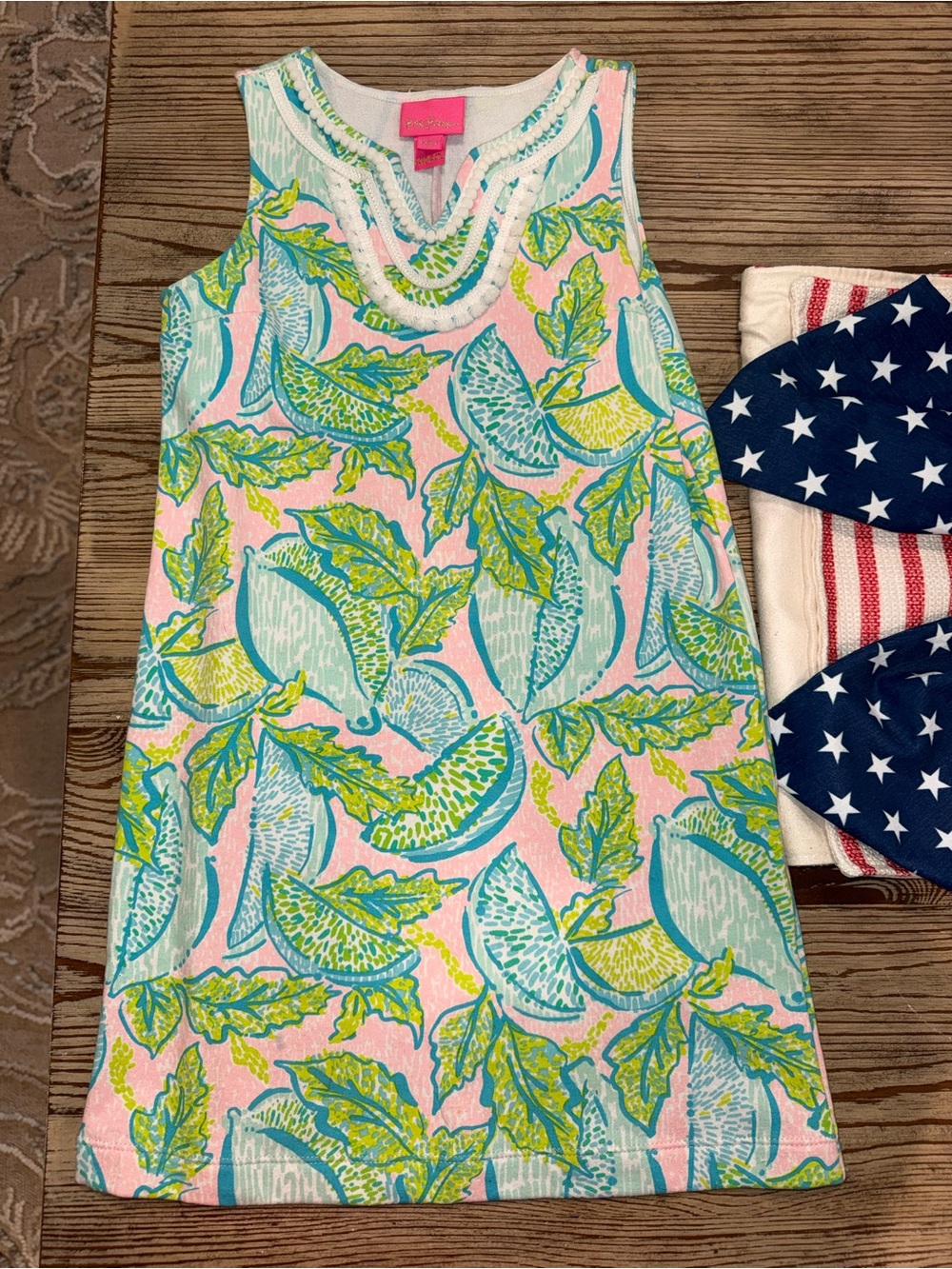 Lilly Pulitzer Pink, Aqua & Lime Leaf Print Sleeveless Dress